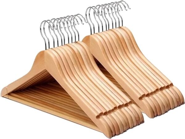 Straame Home | Strong Brown Wooden Coat Hangers |Made with Natural Wood and Non-Slip Trouser bar | Extra Smooth Finish | Strong Shoulder Notches | Pack of 20