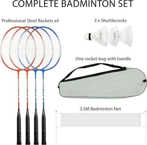 Little Chiltern Co Garden Games Badminton Set - Outdoor Sports Game with Net, Rackets, Shuttlecocks, Posts and Carrying Bag - Kids, Adults and Family...