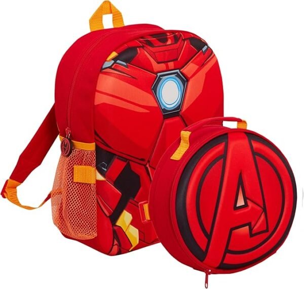 Marvel Kids Iron Man Backpack Avengers Detatchable Lunch Bag Water Bottle Holder Matching 2 Piece Set