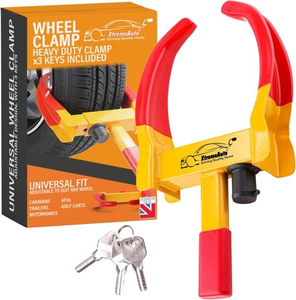 Xtremeauto Wheel Clamp Lock - Heavy Duty Car Wheel Lock Clamps, Caravan Lock Car Clamp With 3 Keys, Antitheft Locking Devices, Fits 7-11" Width Tyres,...